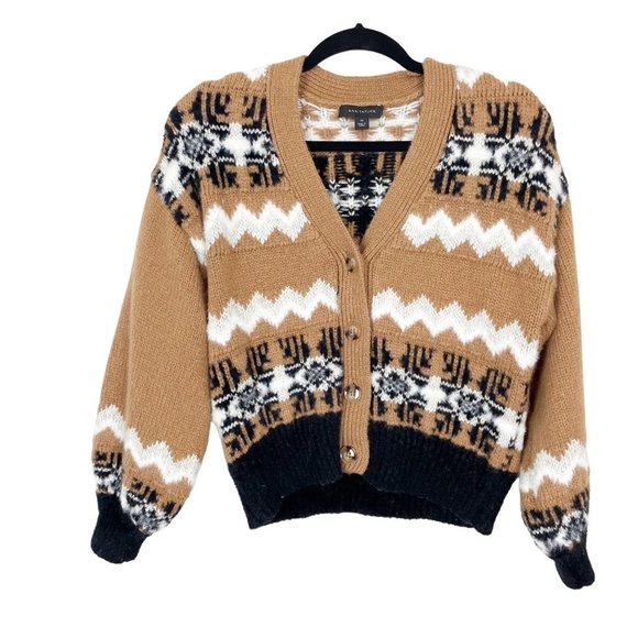 Ann Taylor Sweaters - Ann Taylor Woman's‎ Sz XS Brown and Black Fair Isle Boyfriend Cardigan Sweater